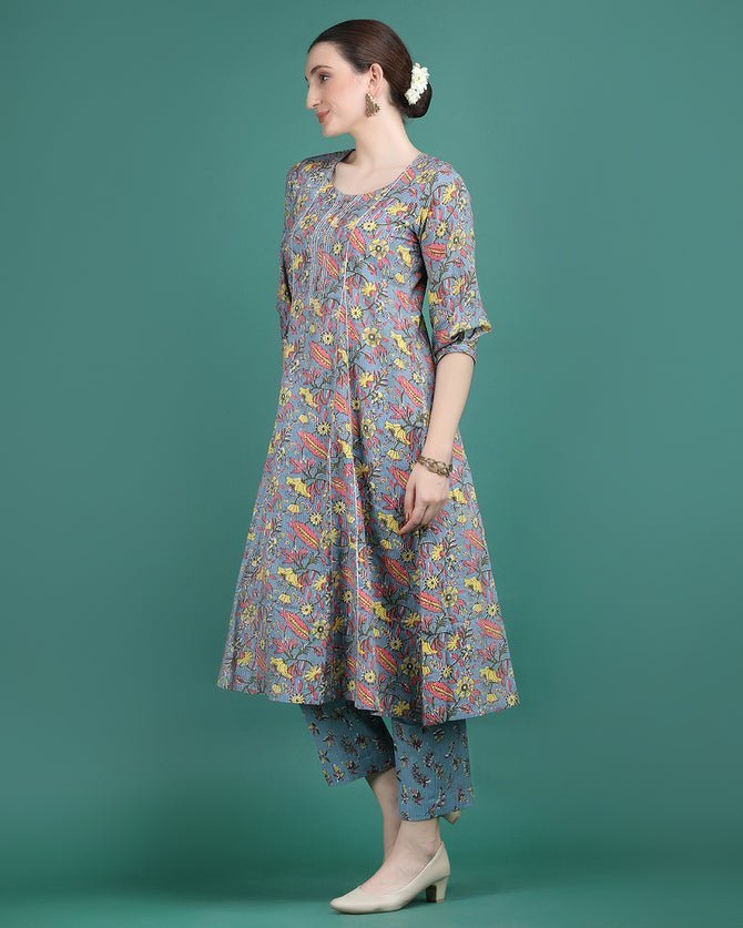 KUMKUM | Grey Kalidar Kurta & Pant - Ritivesh By Ritika Aggarwal