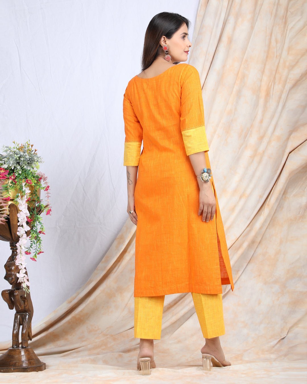 MADHYAM | Cotton Kurta Pant Set with Color Panelling - Ritivesh By Ritika Aggarwal
