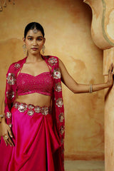 Magenta Dhoti Set with Floral Sequin Embriodery - Ritivesh By Ritika Aggarwal
