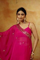 Magenta One - Shoulder Embroidered Kurta Set - Ritivesh By Ritika Aggarwal