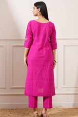 Magenta Slub Handloom Cotton Straight Kurta & Pants - Ritivesh By Ritika Aggarwal