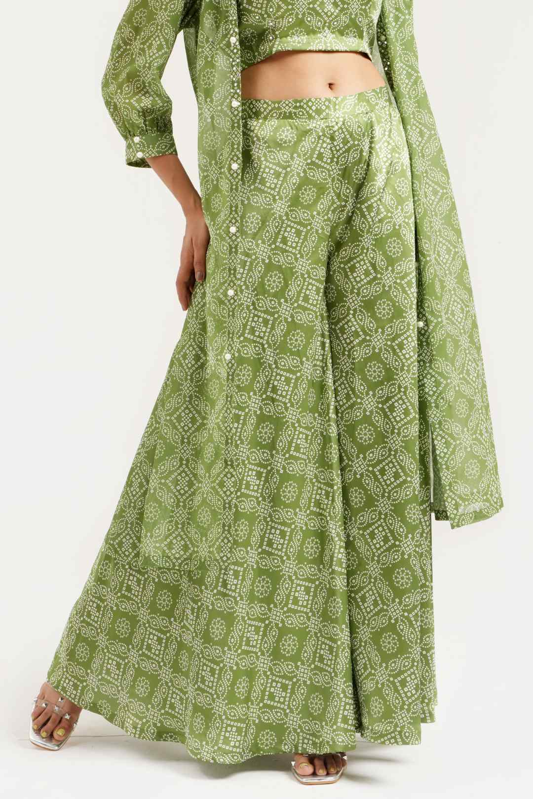 Mehandi Georgette Bandhej Cape Style Sharara Set - Ritivesh By Ritika Aggarwal