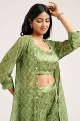 Mehandi Georgette Bandhej Cape Style Sharara Set - Ritivesh By Ritika Aggarwal