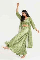 Mehandi Georgette Bandhej Cape Style Sharara Set - Ritivesh By Ritika Aggarwal