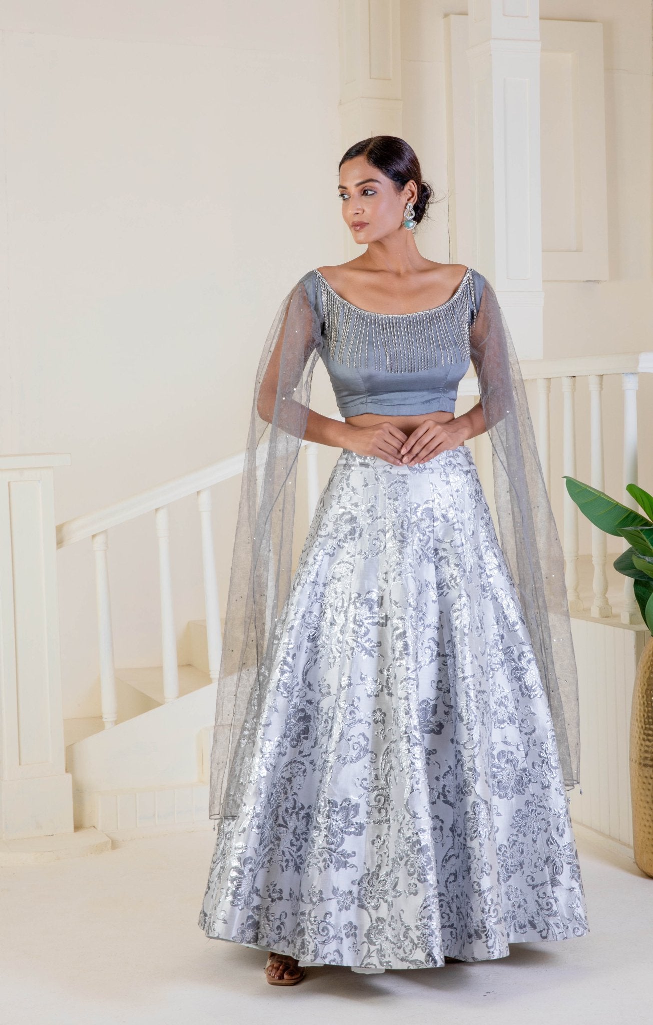 Metallic silver grey lehenga - Ritivesh