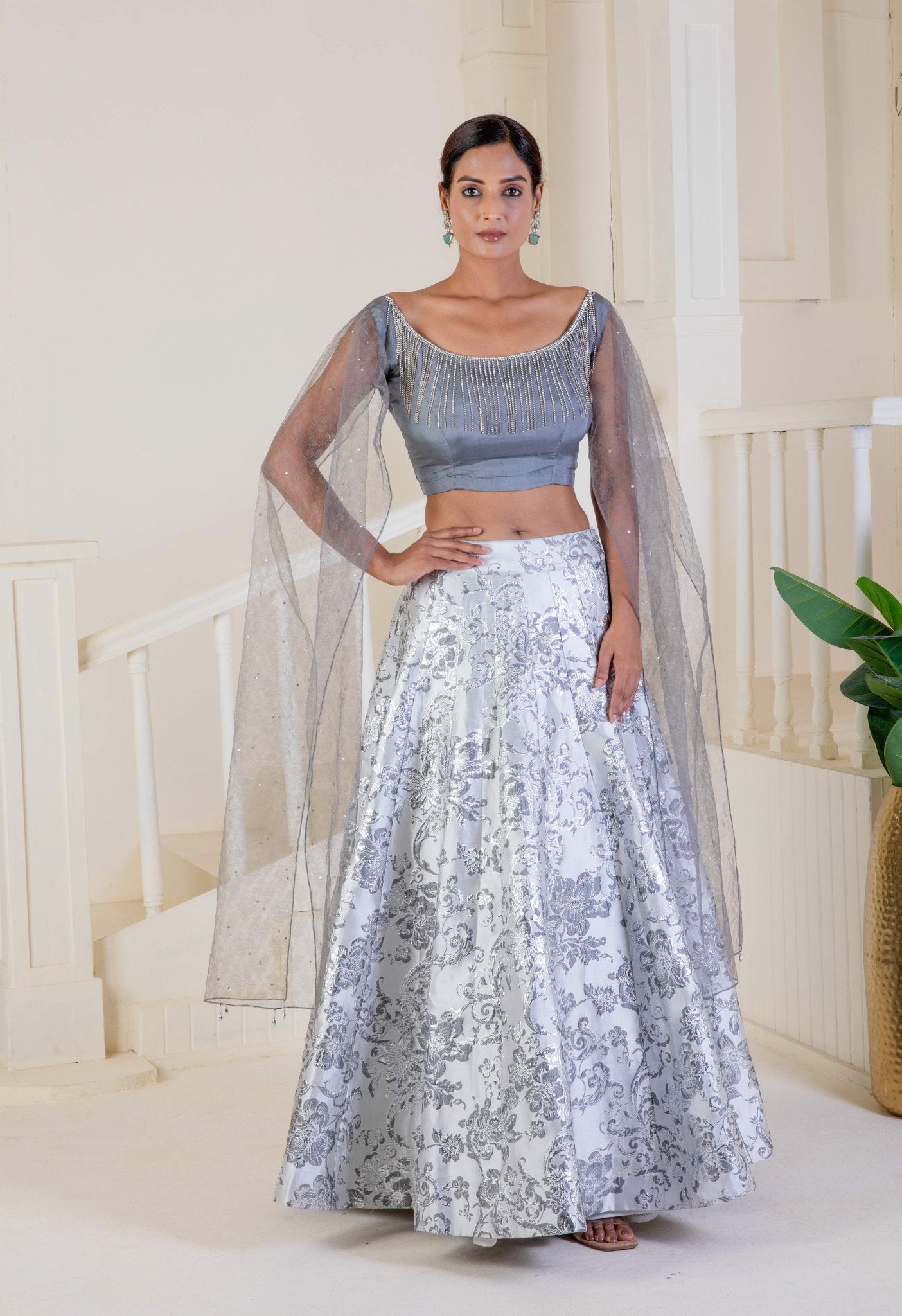 Metallic silver grey lehenga - Ritivesh