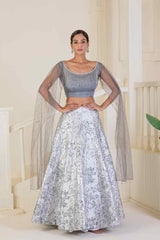Metallic silver grey lehenga - Ritivesh By Ritika Aggarwal