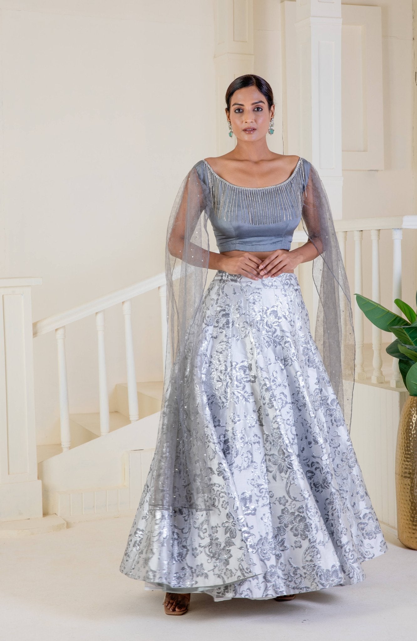 Metallic silver grey lehenga - Ritivesh