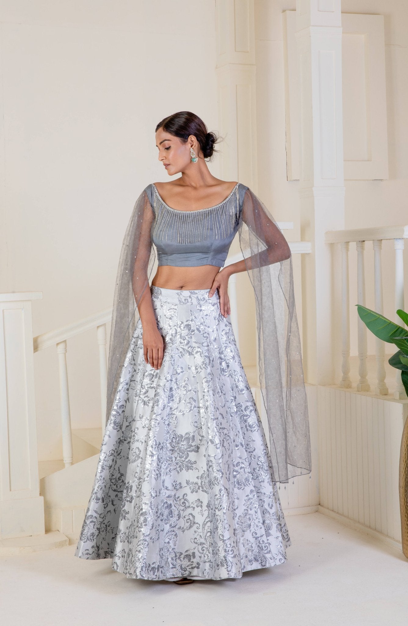 Metallic silver grey lehenga - Ritivesh