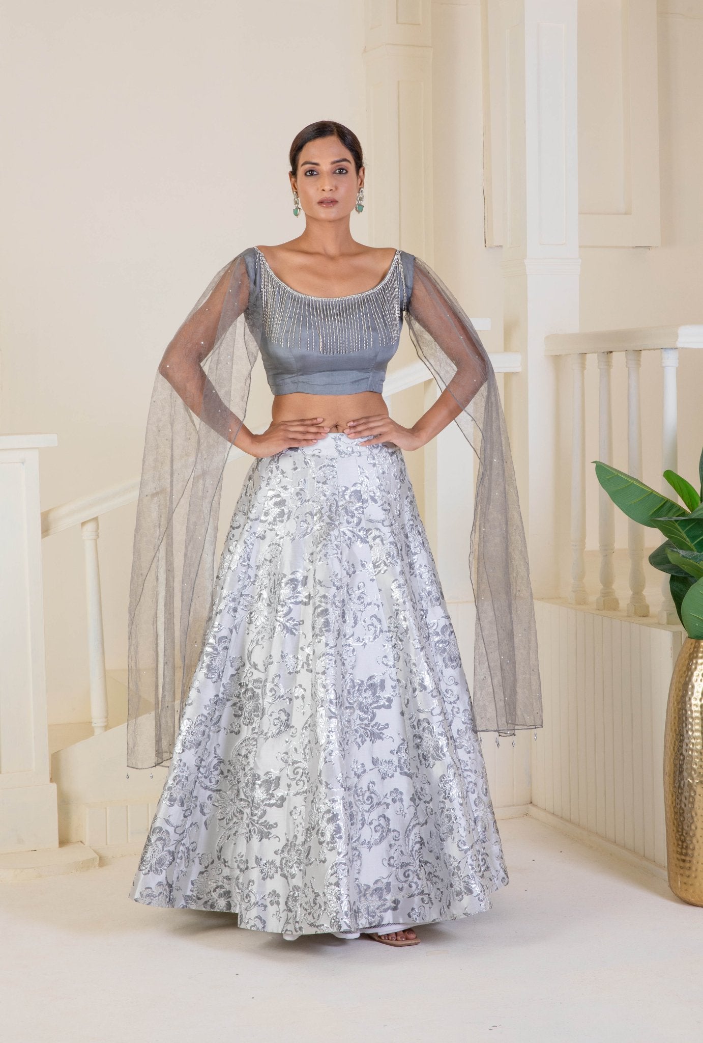 Metallic silver grey lehenga - Ritivesh