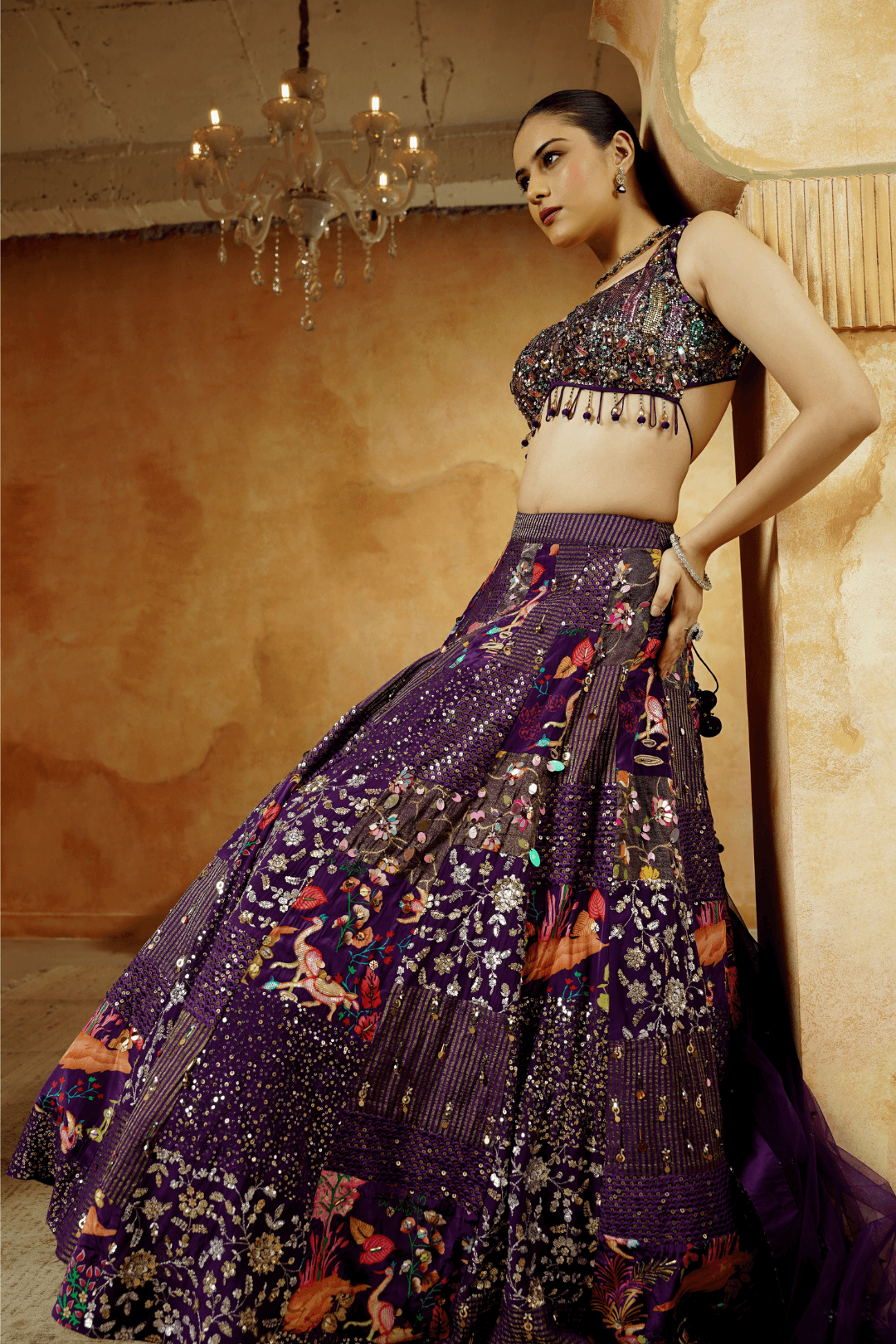 Midnight Purple Lehenga Choli with Sequins & Hand Embroidery - Ritivesh By Ritika Aggarwal