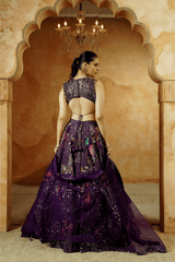 Midnight Purple Lehenga Choli with Sequins & Hand Embroidery - Ritivesh By Ritika Aggarwal