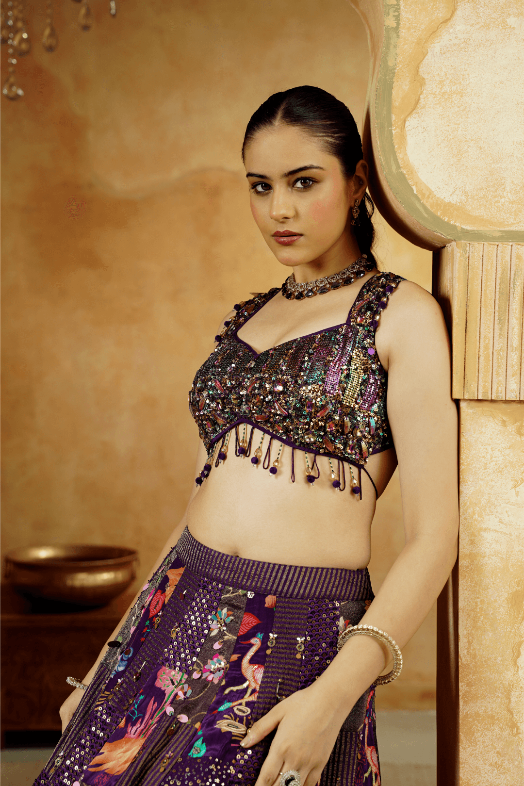Midnight Purple Lehenga Choli with Sequins & Hand Embroidery - Ritivesh By Ritika Aggarwal
