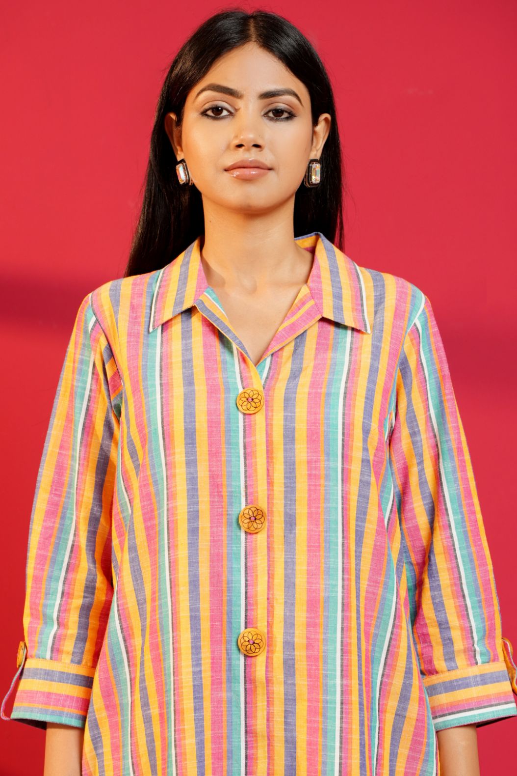 Multi - Stripe Cotton Hand - Crafted Straight Kurta with Pant - Ritivesh By Ritika Aggarwal