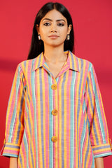 Multi - Stripe Cotton Hand - Crafted Straight Kurta with Pant - Ritivesh By Ritika Aggarwal