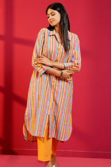 Multi - Stripe Cotton Hand - Crafted Straight Kurta with Pant - Ritivesh By Ritika Aggarwal