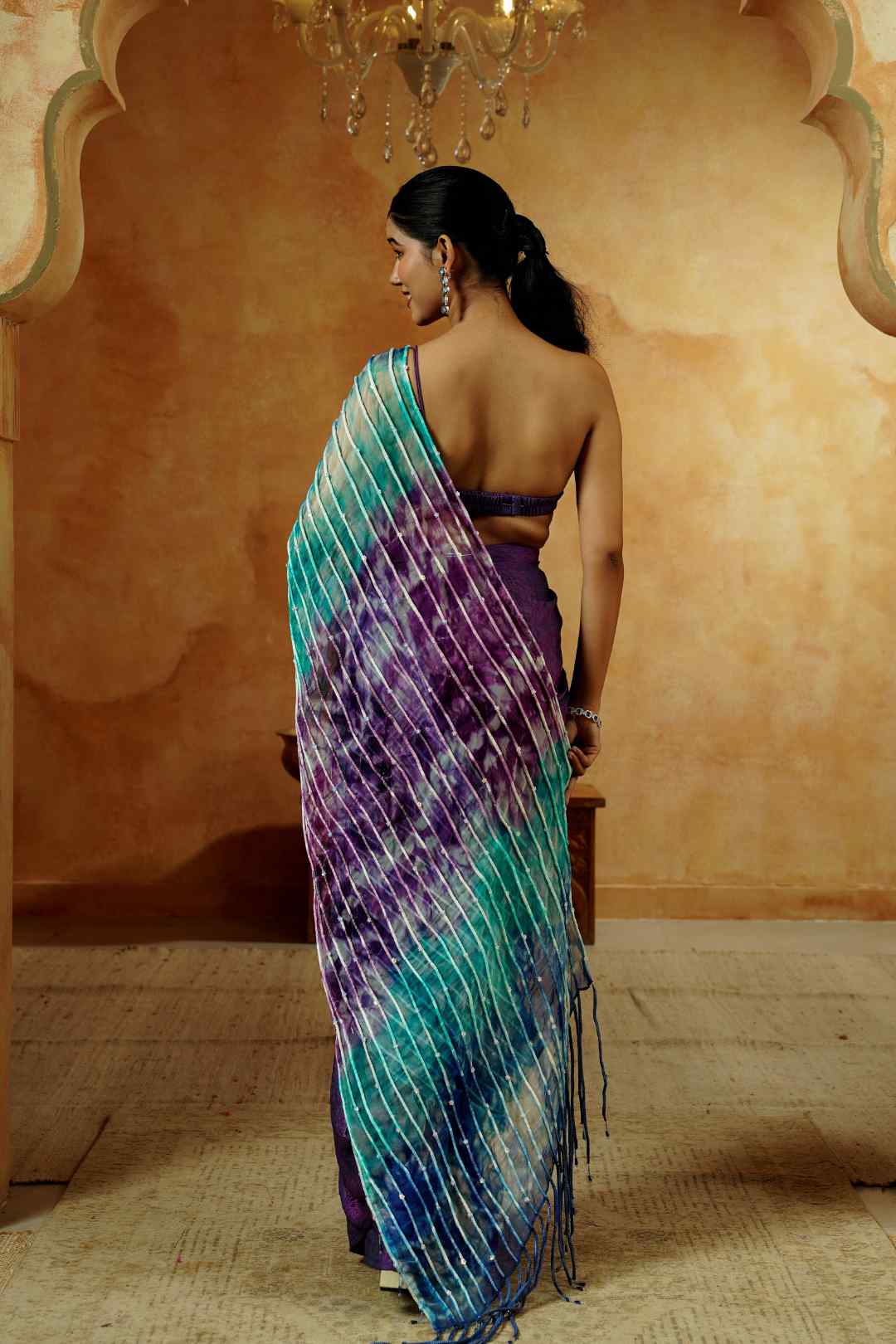 Ocean Dusk Tie - Dye Saree Set - Ritivesh By Ritika Aggarwal