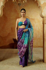 Ocean Dusk Tie - Dye Saree Set - Ritivesh By Ritika Aggarwal
