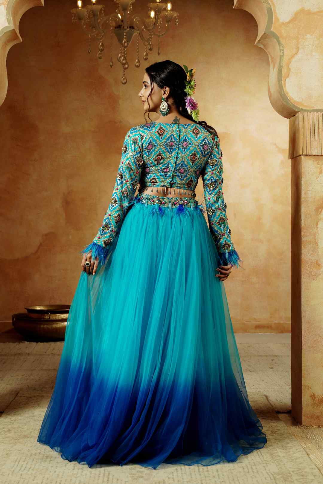 Ocean Ombre Hand Embroidered Lehenga Set - Ritivesh By Ritika Aggarwal