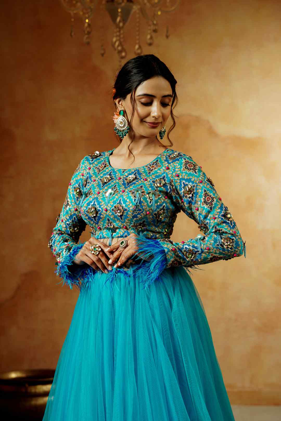 Ocean Ombre Hand Embroidered Lehenga Set - Ritivesh By Ritika Aggarwal
