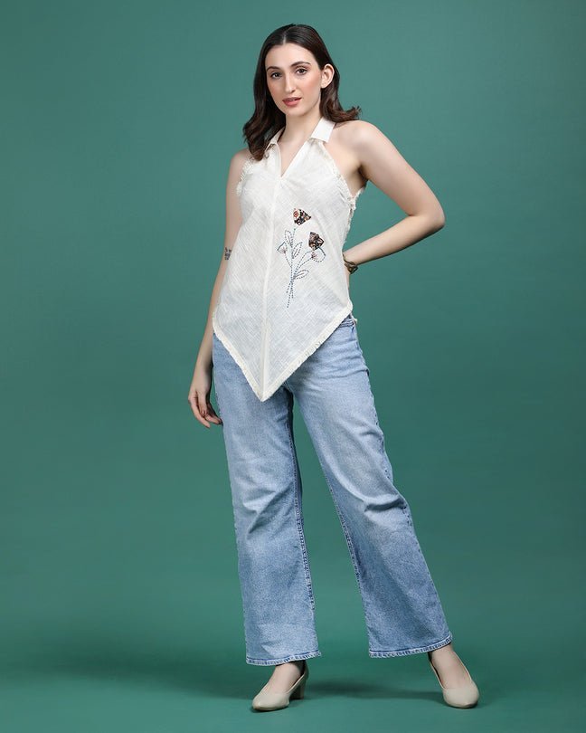 Off white Cotton Hand work Top - Ritivesh By Ritika Aggarwal