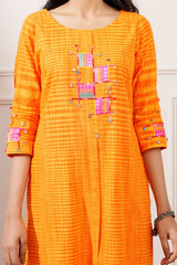 Orange Slub Handloom Cotton Straight Kurta & Pant - Ritivesh By Ritika Aggarwal