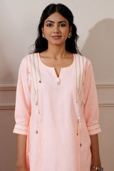 Peach Cotton Straight Kurta & Tulip Pant - Ritivesh By Ritika Aggarwal