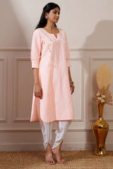 Peach Cotton Straight Kurta & Tulip Pant - Ritivesh By Ritika Aggarwal