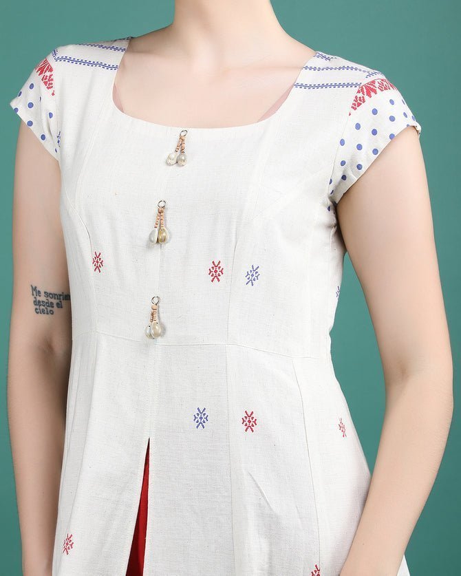 PEARL | Off white Cotton Dress - Ritivesh By Ritika Aggarwal