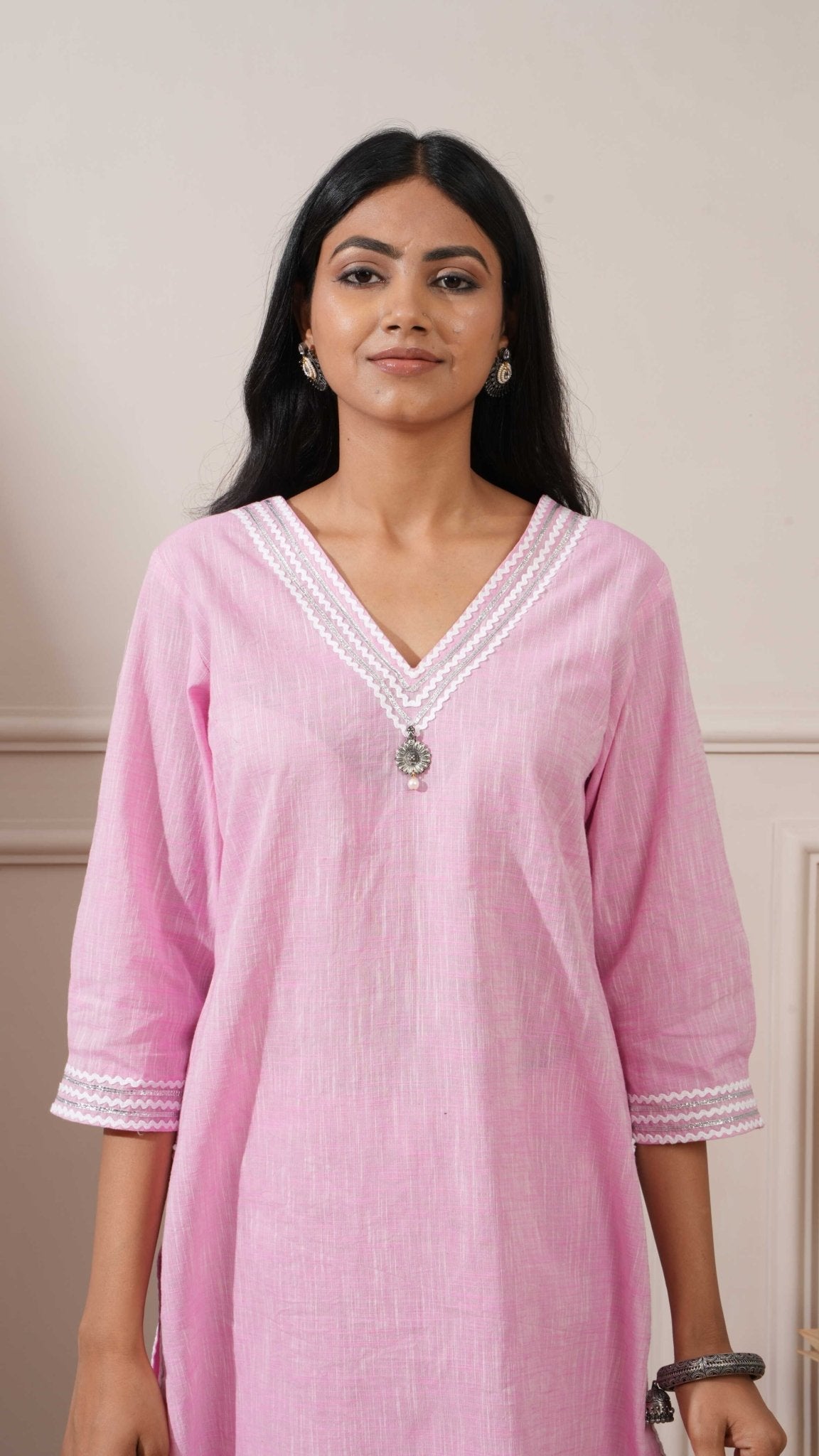 Pink Chicken Cotton Straight Kurta & Pant - Ritivesh By Ritika Aggarwal