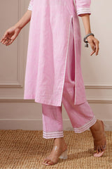 Pink Chicken Cotton Straight Kurta & Pant - Ritivesh By Ritika Aggarwal