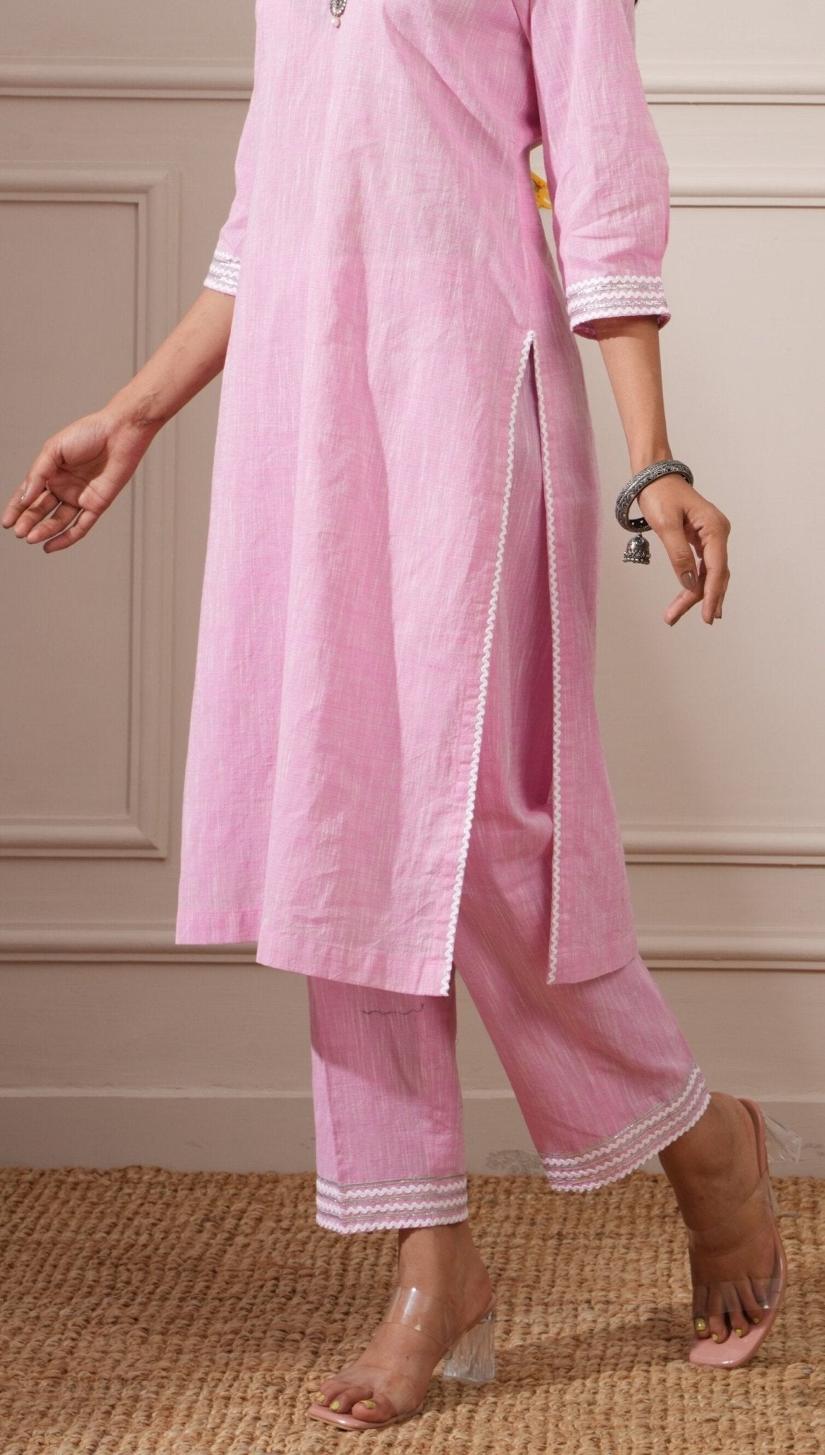 Pink Chicken Cotton Straight Kurta & Pant - Ritivesh By Ritika Aggarwal