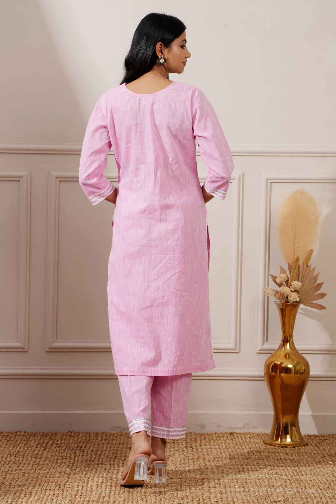 Pink Chicken Cotton Straight Kurta & Pant - Ritivesh By Ritika Aggarwal