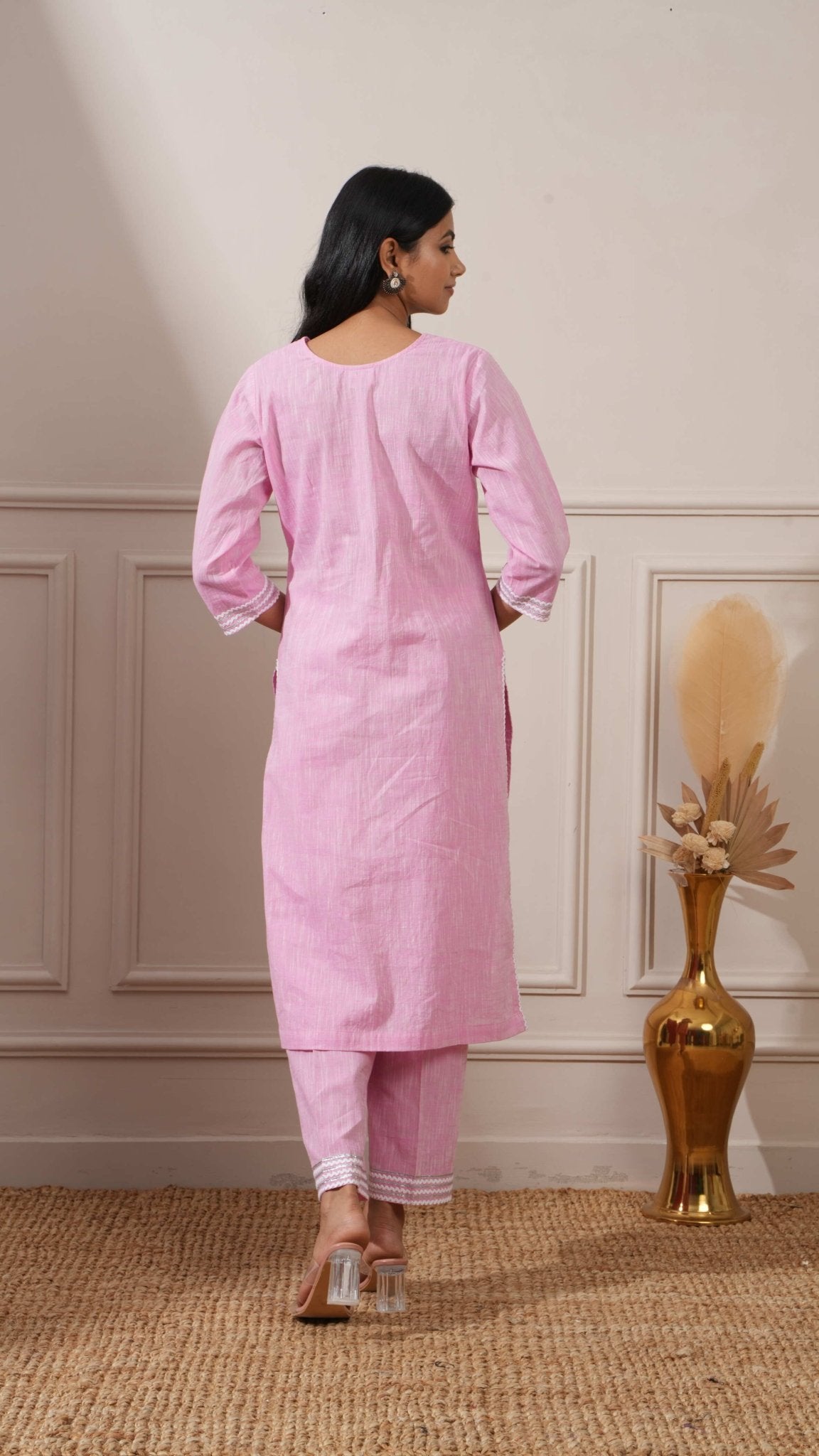 Pink Chicken Cotton Straight Kurta & Pant - Ritivesh By Ritika Aggarwal