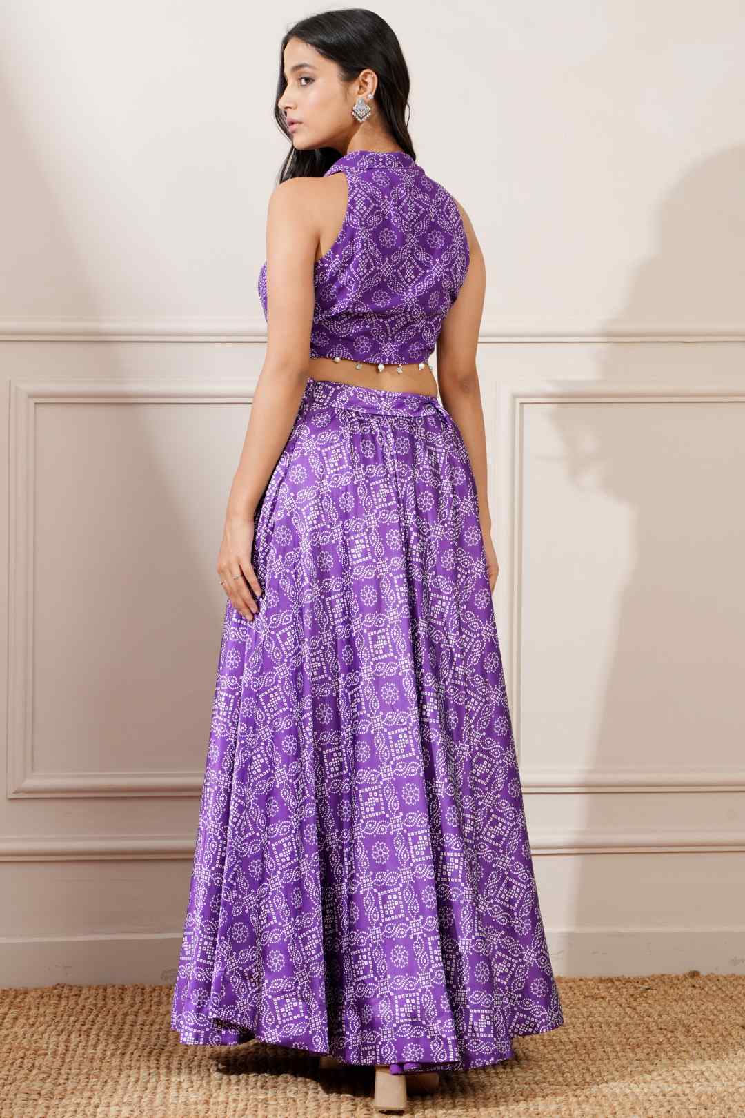 Purple Georgette Bandhej Print Skirt Set - Ritivesh By Ritika Aggarwal