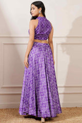 Purple Georgette Bandhej Print Skirt Set - Ritivesh By Ritika Aggarwal