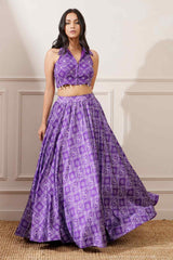 Purple Georgette Bandhej Print Skirt Set - Ritivesh By Ritika Aggarwal