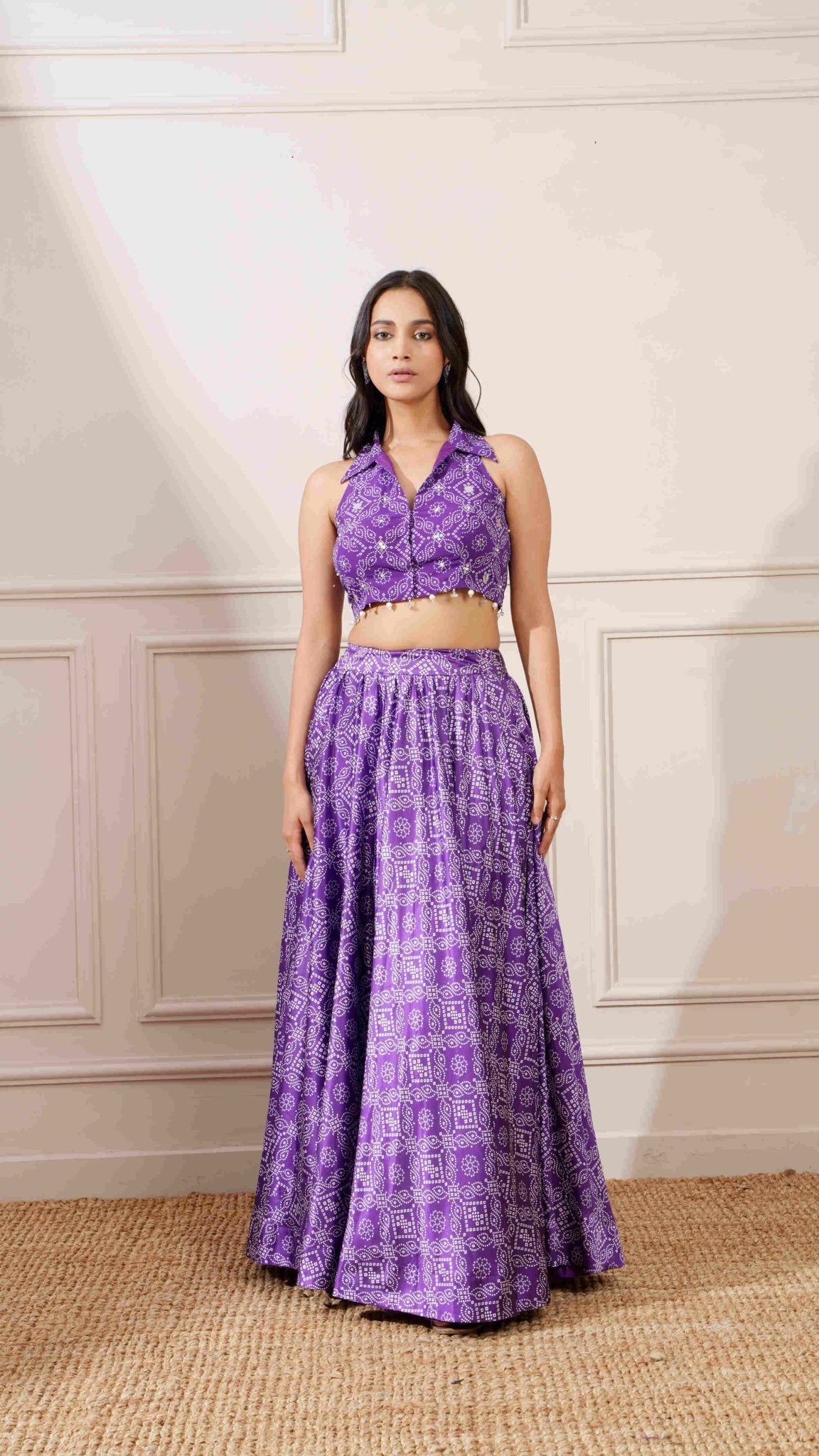 Purple Georgette Bandhej Print Skirt Set - Ritivesh By Ritika Aggarwal
