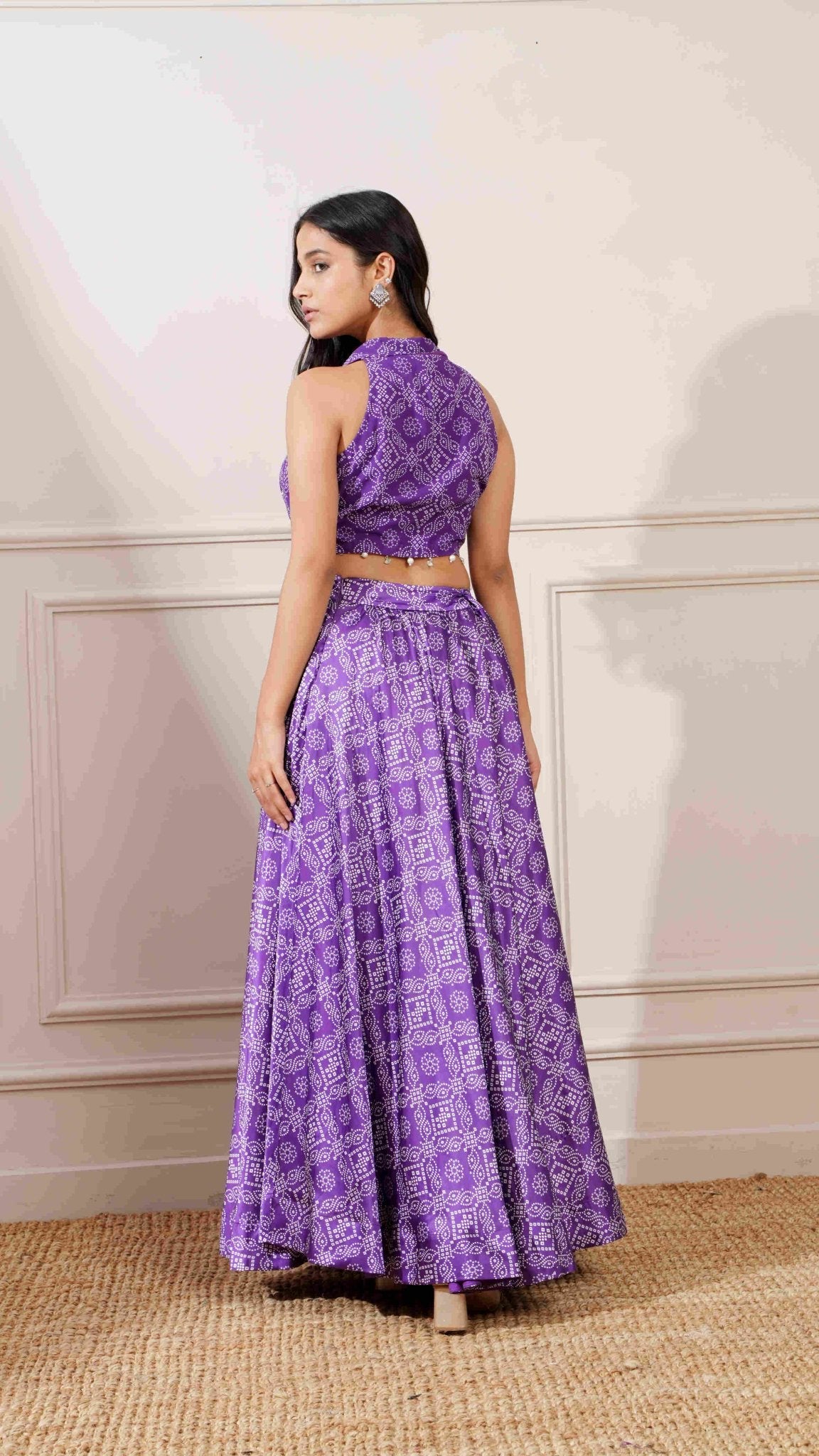 Purple Georgette Bandhej Print Skirt Set - Ritivesh By Ritika Aggarwal