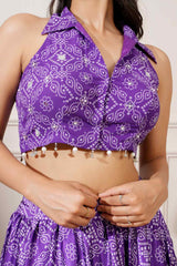 Purple Georgette Bandhej Print Skirt Set - Ritivesh By Ritika Aggarwal