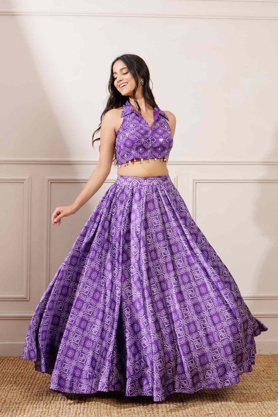 Purple Georgette Bandhej Print Skirt Set - Ritivesh By Ritika Aggarwal
