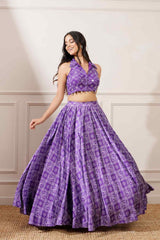Purple Georgette Bandhej Print Skirt Set - Ritivesh By Ritika Aggarwal