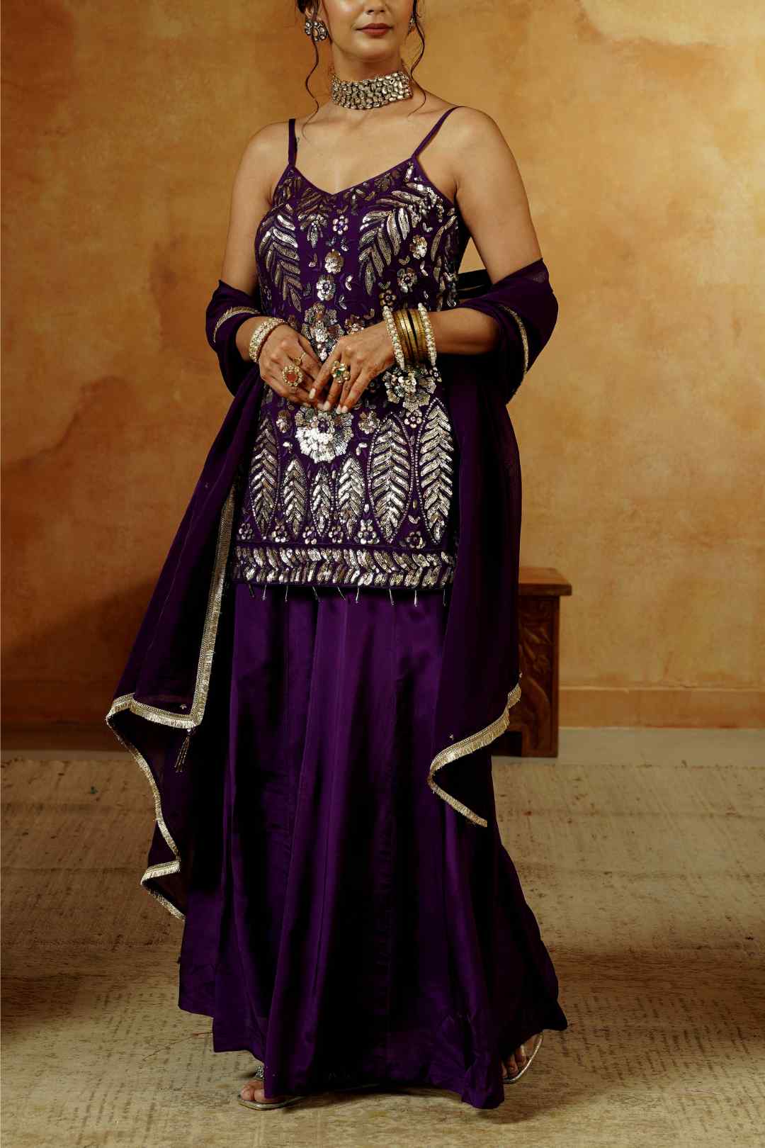 Purple Mirror Embroidered Sharara Set - Ritivesh By Ritika Aggarwal