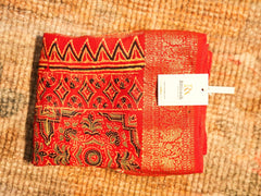 Red Gajji Silk Ajrakh Printed Saree with Blouse Piece - Ritivesh By Ritika Aggarwal