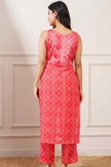 Red Georgette Bandhej Print Straight Kurta Pant Set - Ritivesh By Ritika Aggarwal