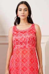 Red Georgette Bandhej Print Straight Kurta Pant Set - Ritivesh By Ritika Aggarwal