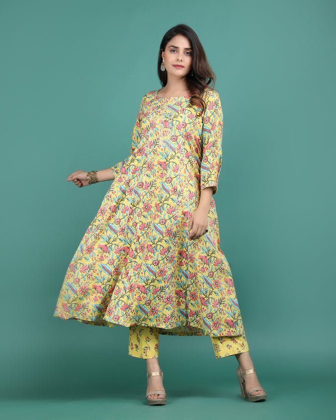 ROLI | Yellow Kalidar Kurta & Pant - Ritivesh By Ritika Aggarwal
