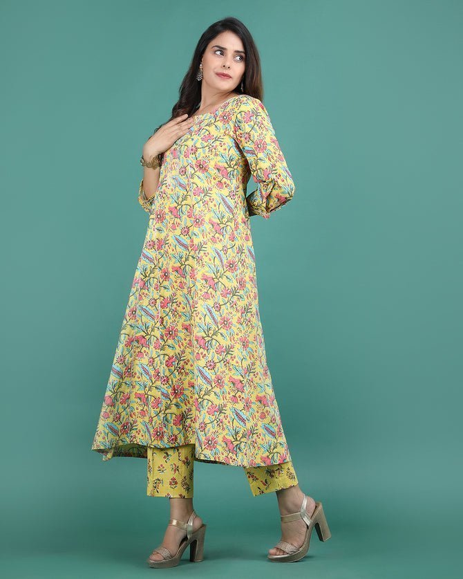 ROLI | Yellow Kalidar Kurta & Pant - Ritivesh By Ritika Aggarwal