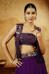 Royal Amethyst Sequin Lehenga Set - Ritivesh By Ritika Aggarwal
