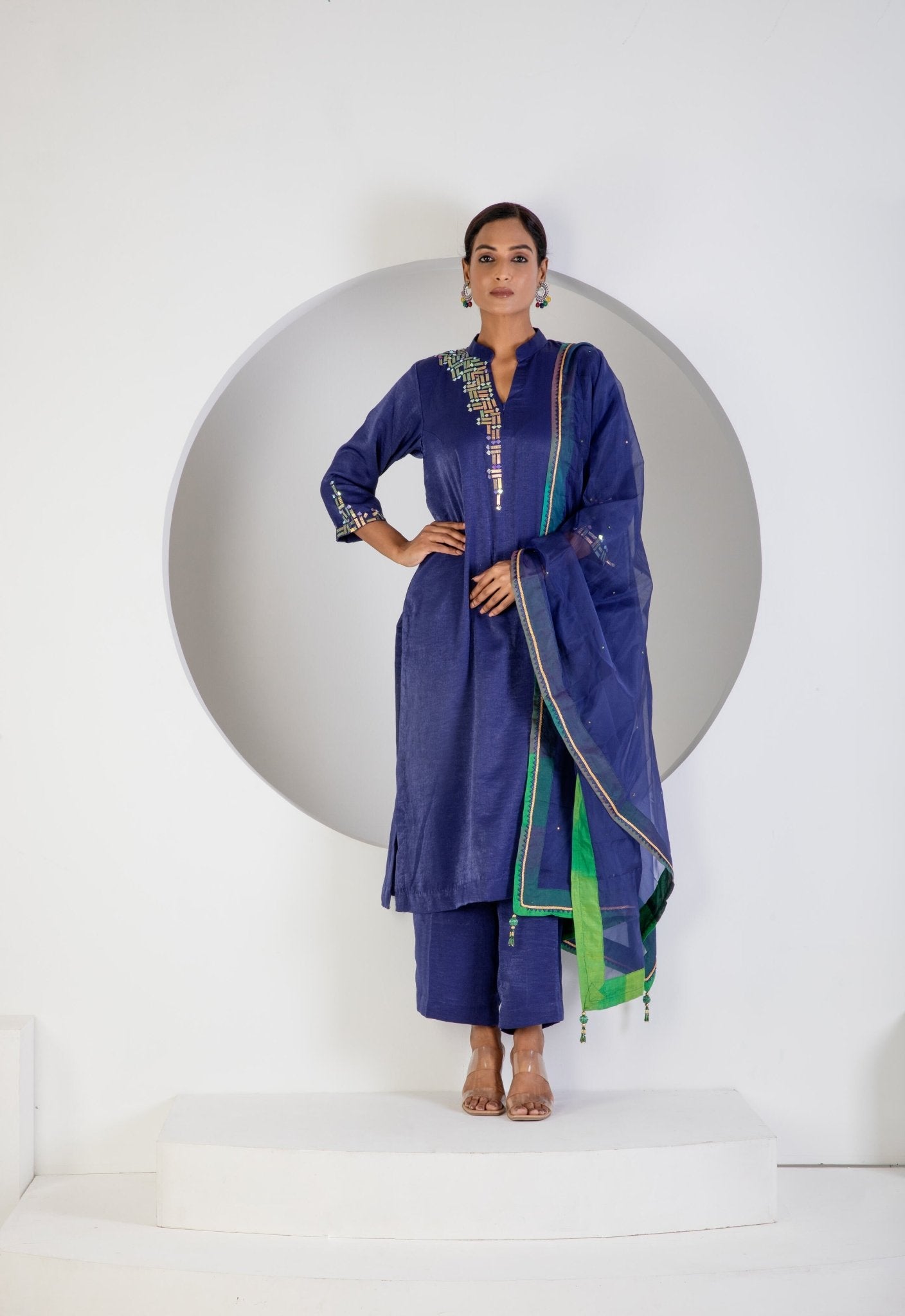 Royal Blue suit with lycra pant and Dupatta - Ritivesh By Ritika Aggarwal